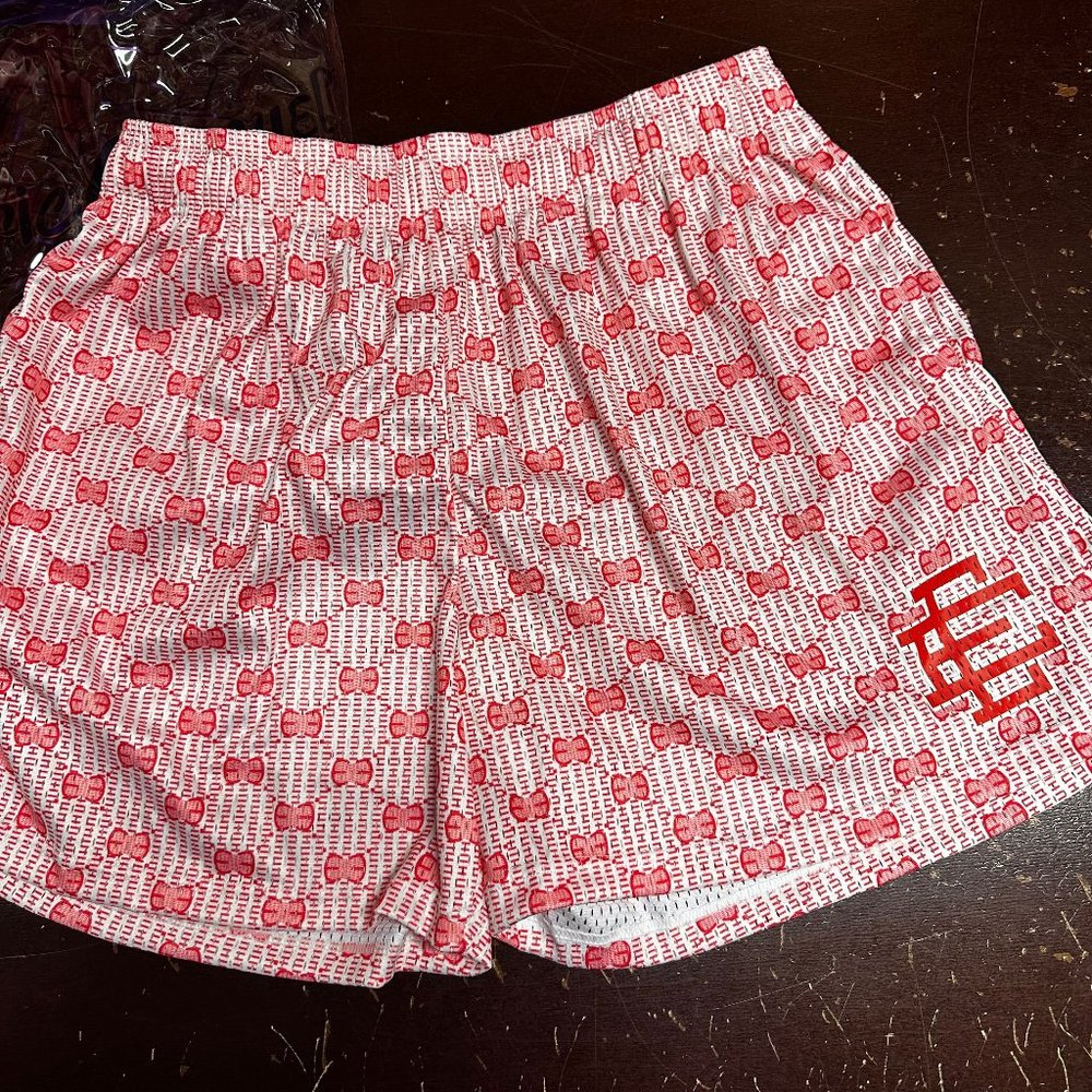 Eric Emanuel Mens Red Printed Elastic Waist Pockets Comfort Mesh Shorts Size XXL